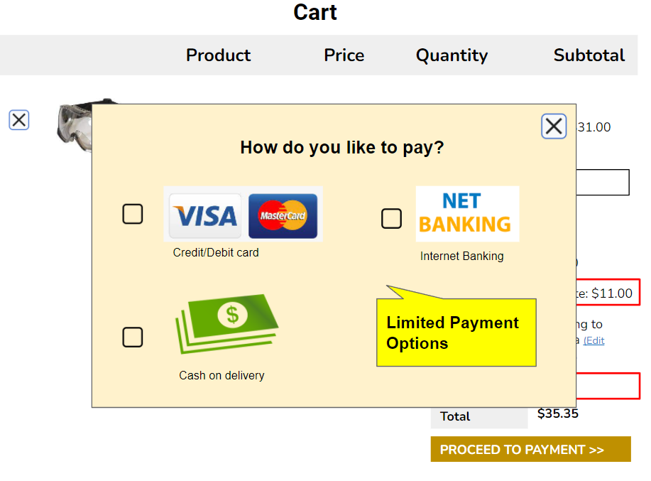 Limited Payment Methods